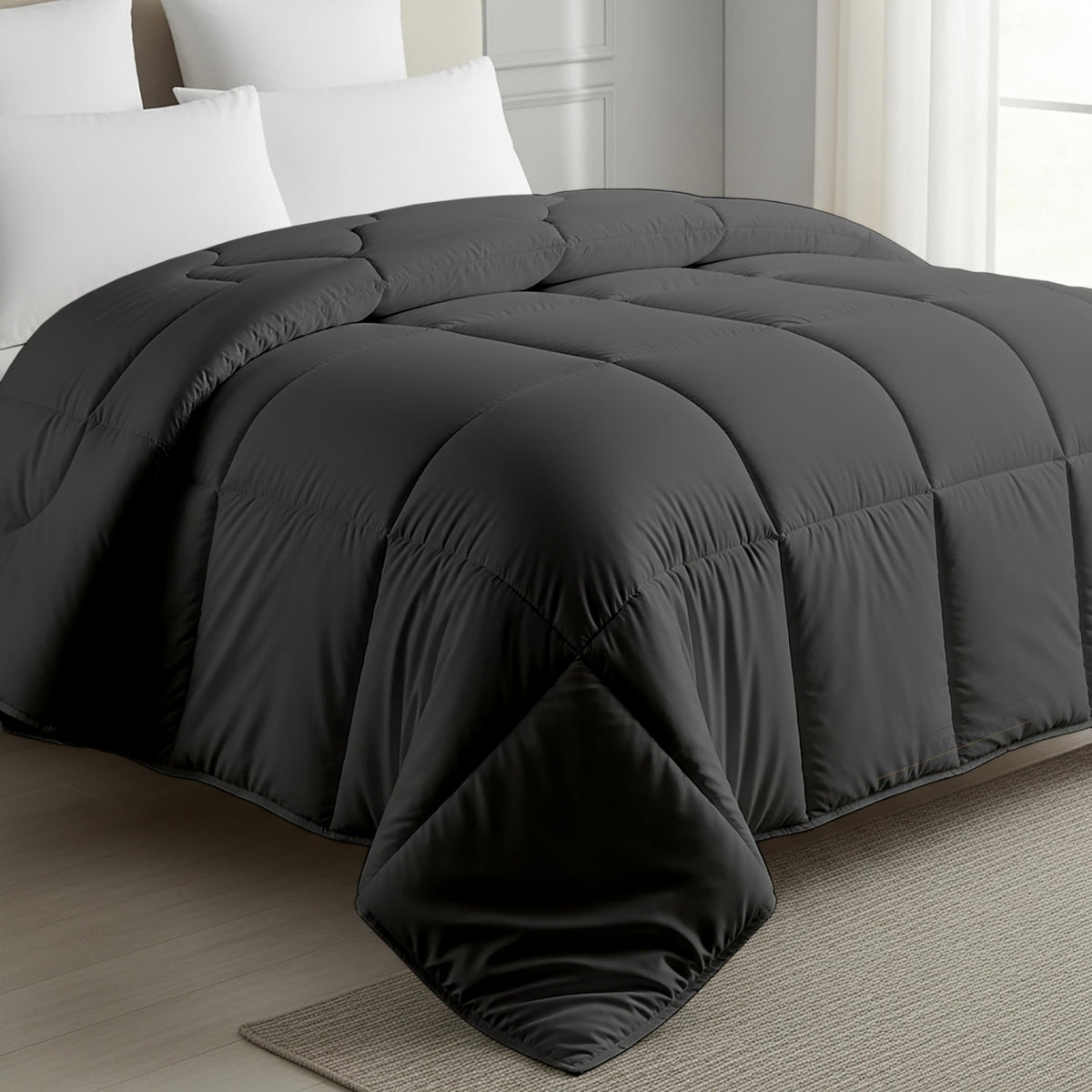 MeckHome Culture MHC- 800 Series Quilted Comforter 300-GSM Microfiber Soft/Fluffy Hypoallergenic Comforter/Quilt/Dohar/Rajai for (92 x 106 Inches) King Size Comforter -Dark Grey Kafalo