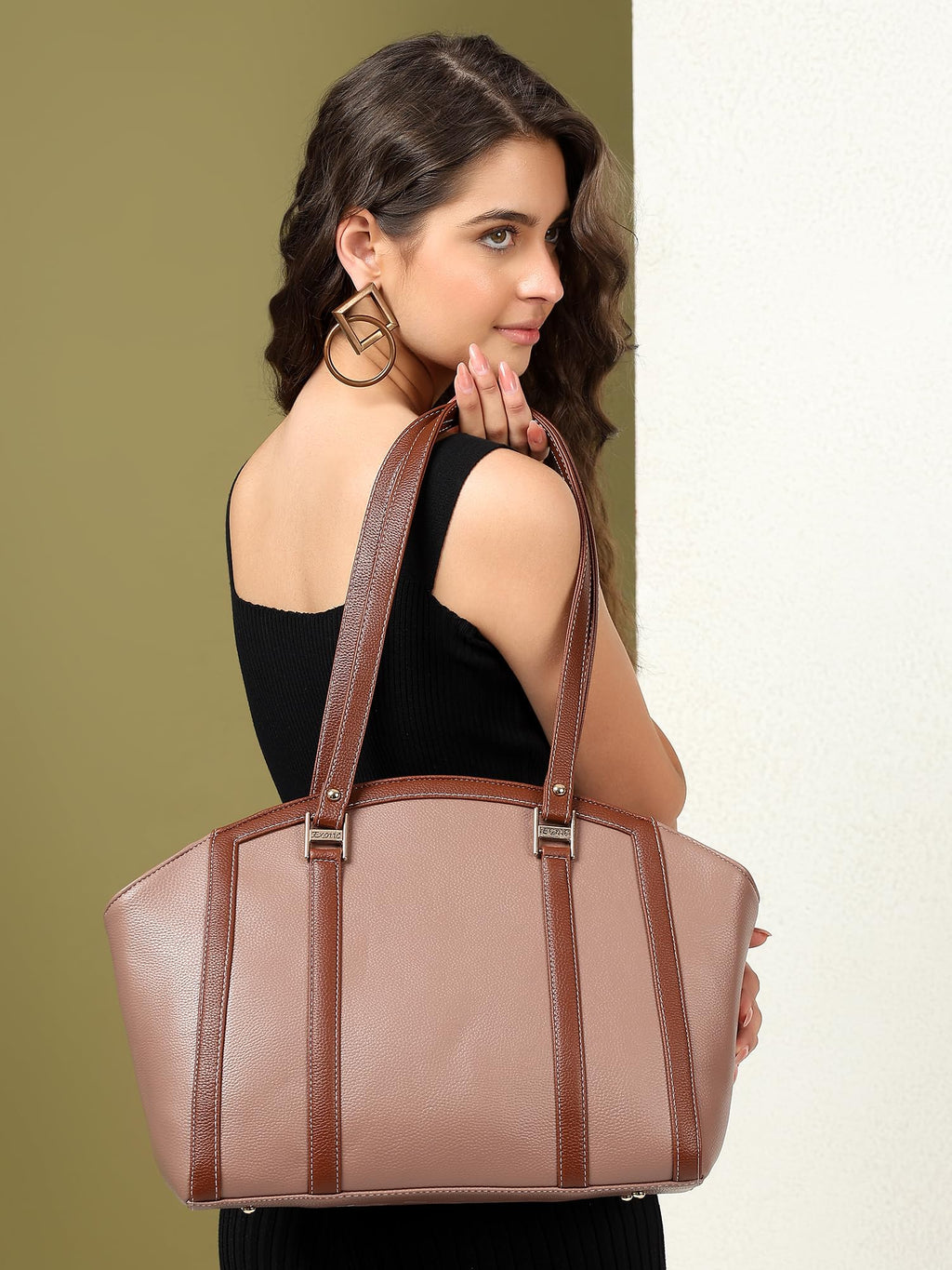 EXOTIC Shoulder Handbag for Women, Classic Fashion Design with Contrast Stitching (Peach)