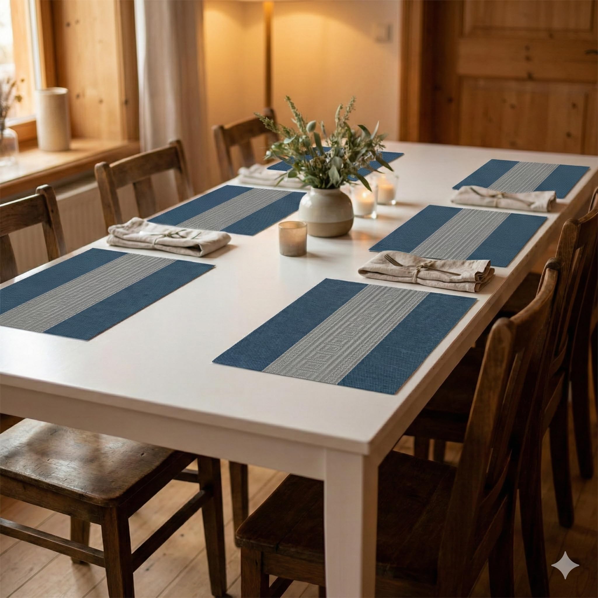 YELONA Placemats Set of 6, Heat-Resistant Woven Vinyl Table Mats, Non-Slip & Washable Dining Tablemats for Kitchen & Dinner Decor, Midnight Blue (45cm x 30cm) Kafalo