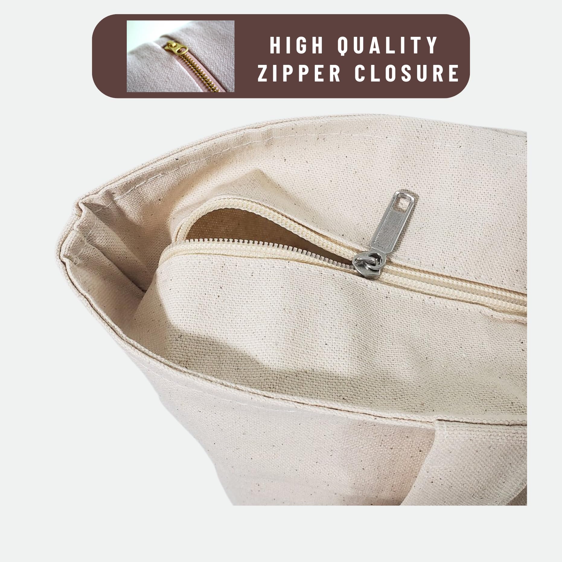 Peach Blossom Tote Bags With Zip, 100% Cotton Shopping/Grocery Bag, Multi-Purpose Canvas Bag 5kgs Capacity, Single Pack (Cbag_ZIP_WhiteMagical_BlackBotleFlowr)