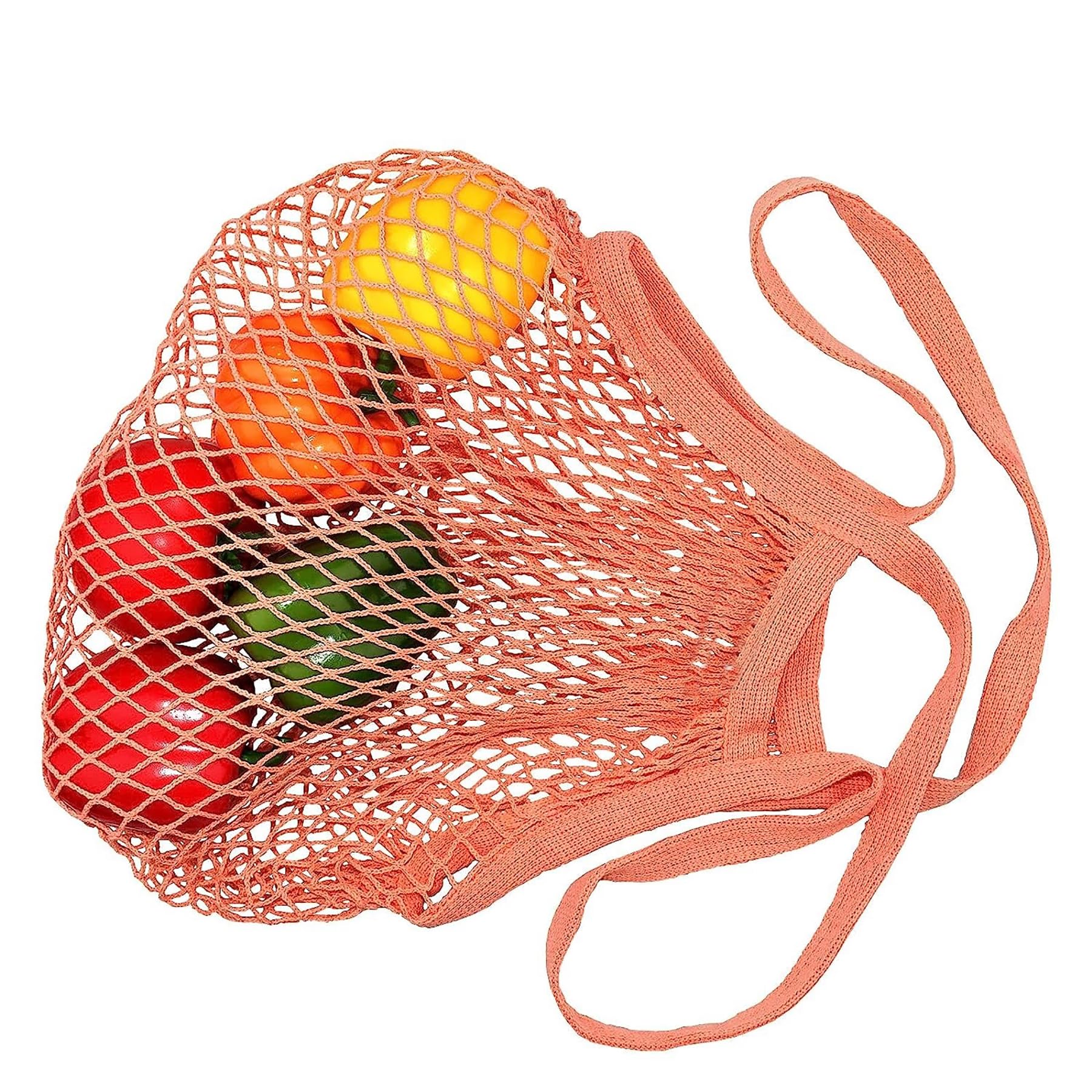 MSK Looms Eco Friendly Light Weight Cotton Net String Bag with Long Handle, Reusable Produce Bag for Fruits and Vegetable - Onion Pink