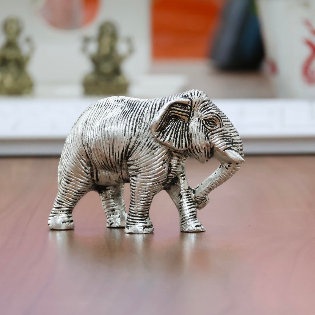 KridayKraft Metal Decorative Silver Toned African Elephants Animal Figurine, Antique Finish, Home Decor