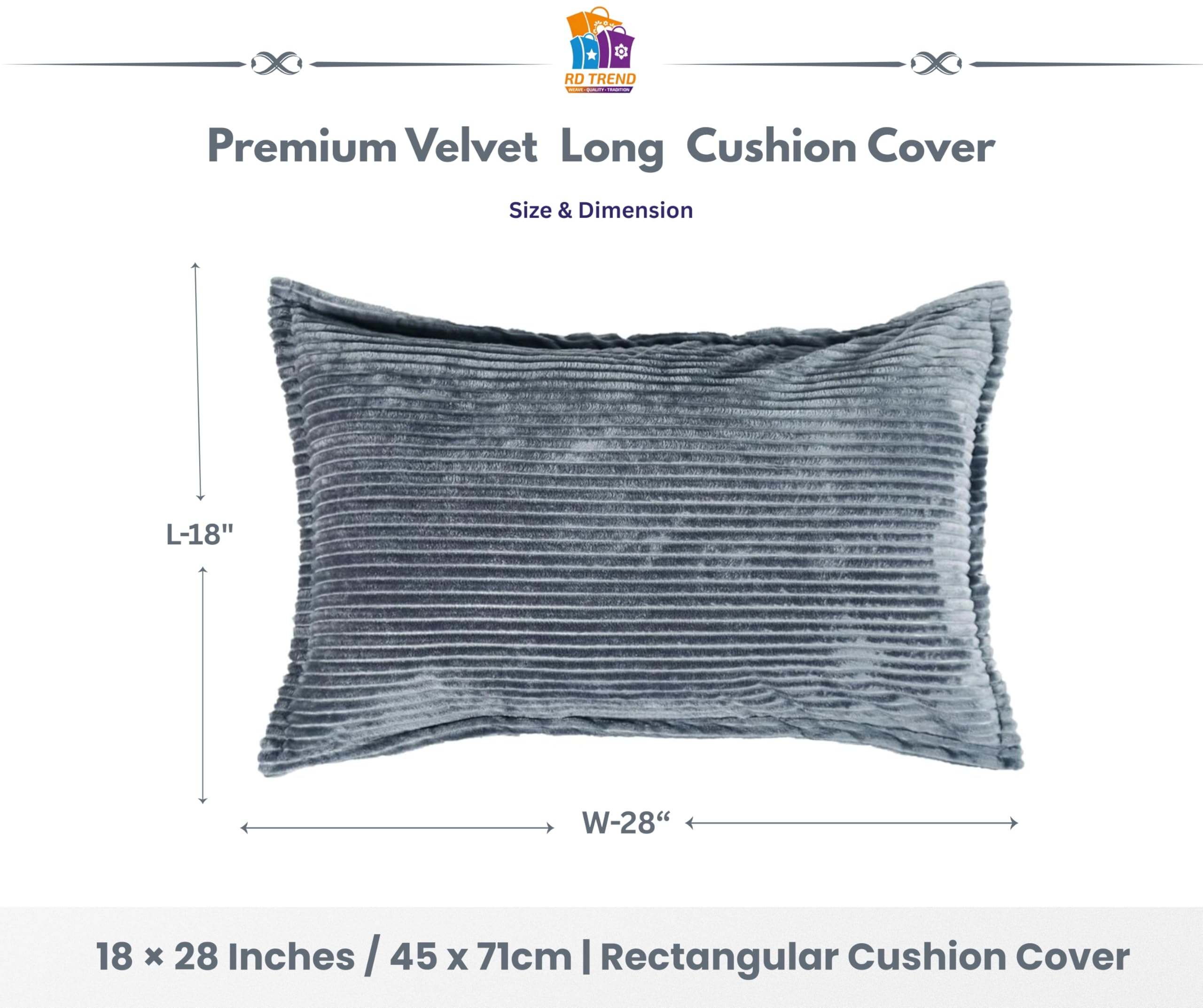 RD TREND® Corduroy Cushion Cover Set of 2, Striped Double Sided Decorative Throw Pillowcases for Sofa, Bed & Living Room Rectangular Long Cushion Covers 18x28 inches | Grey
