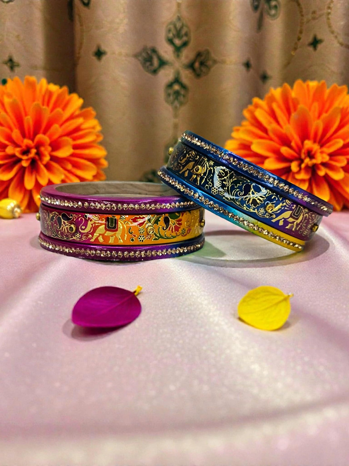 NY Lifestyles Lac Bangle Set for Women (Set of 6) | Elephant Print Glossy Finish Bangles | Traditional Rajasthani Cultural Design | Handmade Ethnic Jewelry for Festivals, Weddings & Daily Use (Multi, Size 2.8)