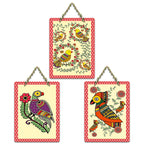 Artvibes Birds on Branch Madhubani Art Wooden Art Decoration Item for Home | Garden Balcony| Stylish Modern Decoration Item | Festive Decor | Wall Illustrations | Gift Items (WH_96179N), Set of 3