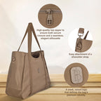 Women’s Tote Bag with Zipper & Adjustable Shoulder Strap – Lightweight Large Handbag for Work, Travel & Daily Use (BROWN)