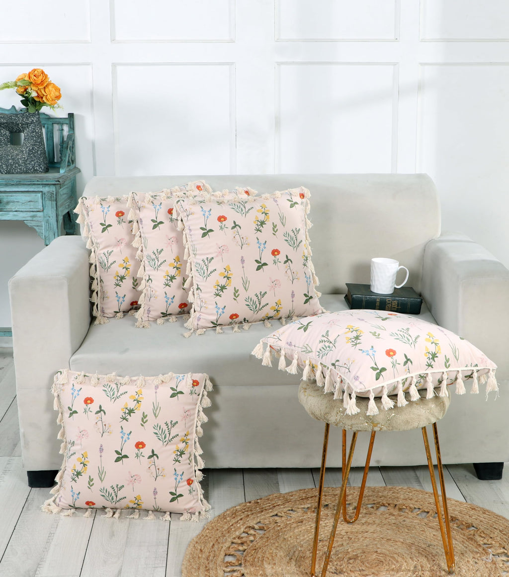 ishro home Premium Cushion Cover 18 inch x 18 inch | Set of 5 – Soft European Standard Fabric, Frill Design, Machine Washable | (5, Blooming Crane's-Bill, 18x18 Inch)