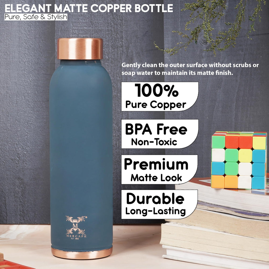 MERCAPE Pure Copper Color Water Bottle 950 ml | Matte Finish Reusable Metal Bottle with Leak-Resistant Cap | Suitable for Home, Office & Travel (Matte Blue)