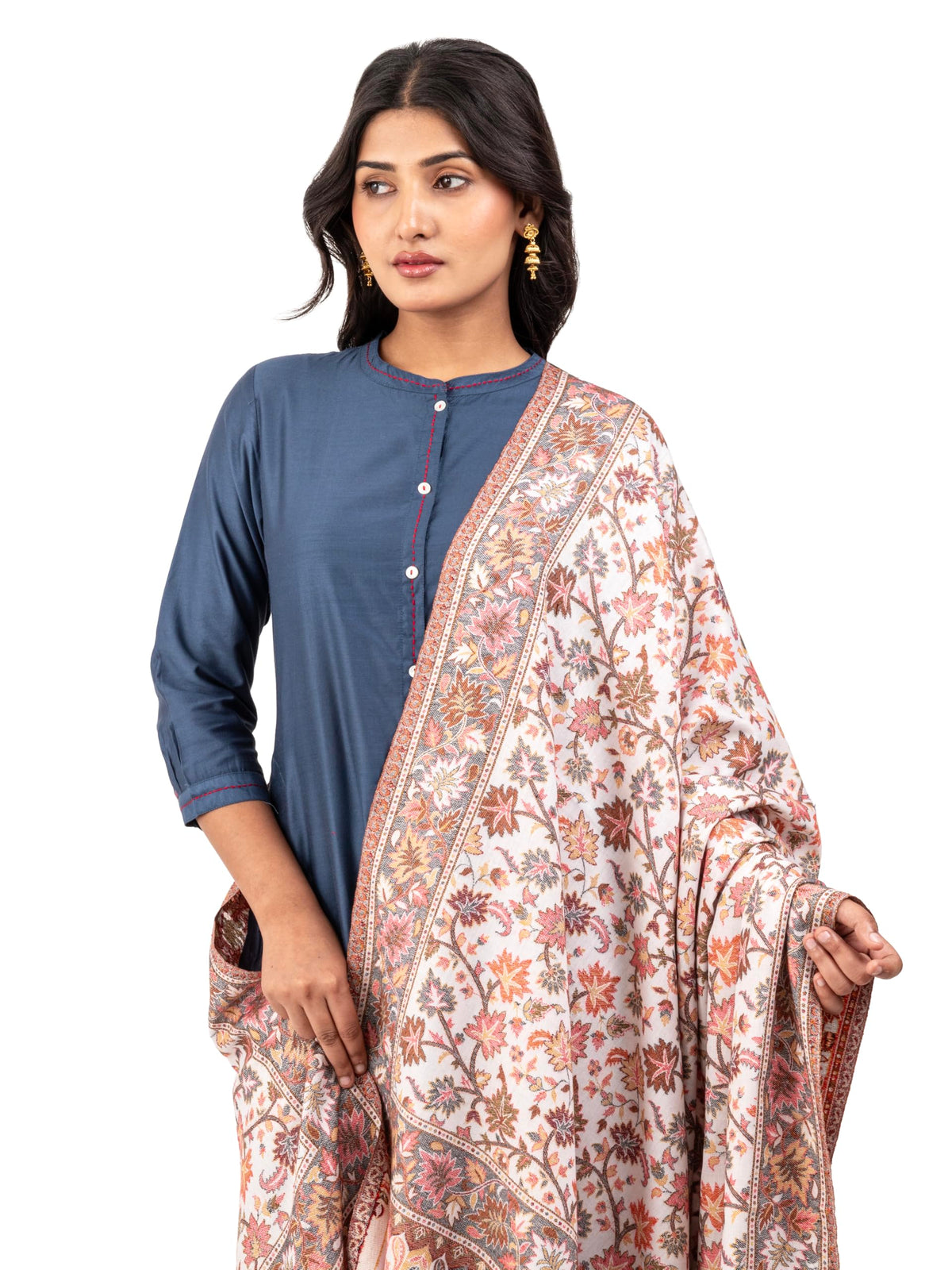 Naureen Women Faux Pashmina Shawl with Floral Artwork, Warm and Soft, 40x80 inch