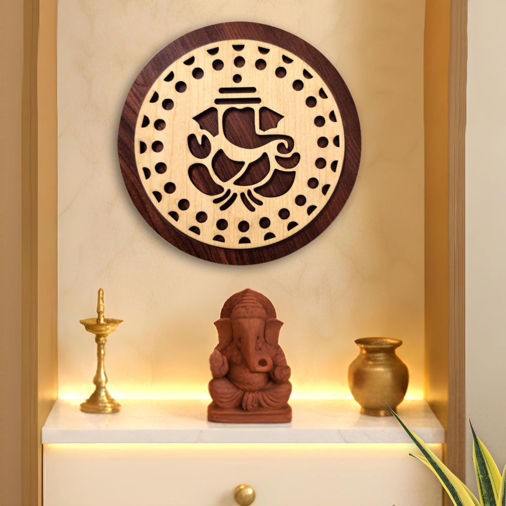 SOLOBOLO Lord Ganesha MDF Wall Hanging | Hindu God Ganesha Home Temple & Wall Decor for Pooja Room, Door Entrance & Living Room (12 Inches)