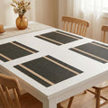 YELONA Placemats Set of 4, Heat-Resistant Woven Vinyl Table Mats, Non-Slip & Washable Dining Tablemats for Kitchen & Dinner Decor, Black & Gold (45cm x 30cm)