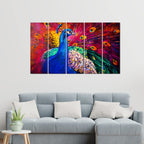 VIBECRAFTS Beautiful Peacock 5 Pieces Canvas Wall Painting For Home | Office | Living Room | Gift (PTVC5Pcs4_8517)