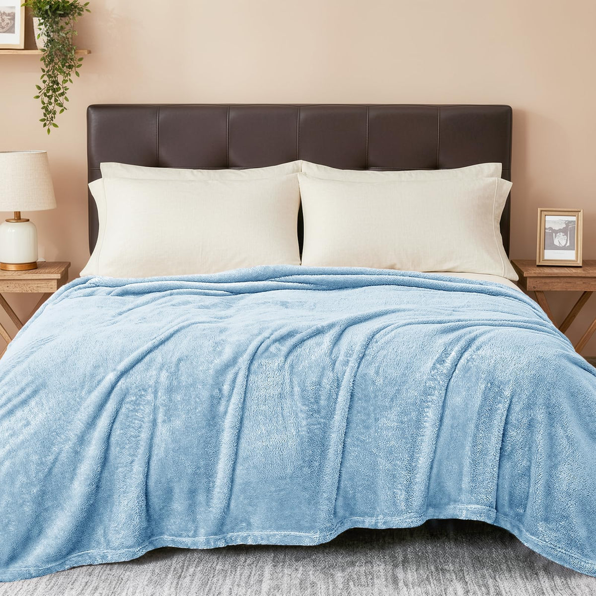 VOMZER Premium Plush Double Blanket | 300 GSM Lightweight Cozy Soft for Bed Sofa Couch Travel Camping| 254X229 Cm /90x100 Inches Washed Blue Kafalo