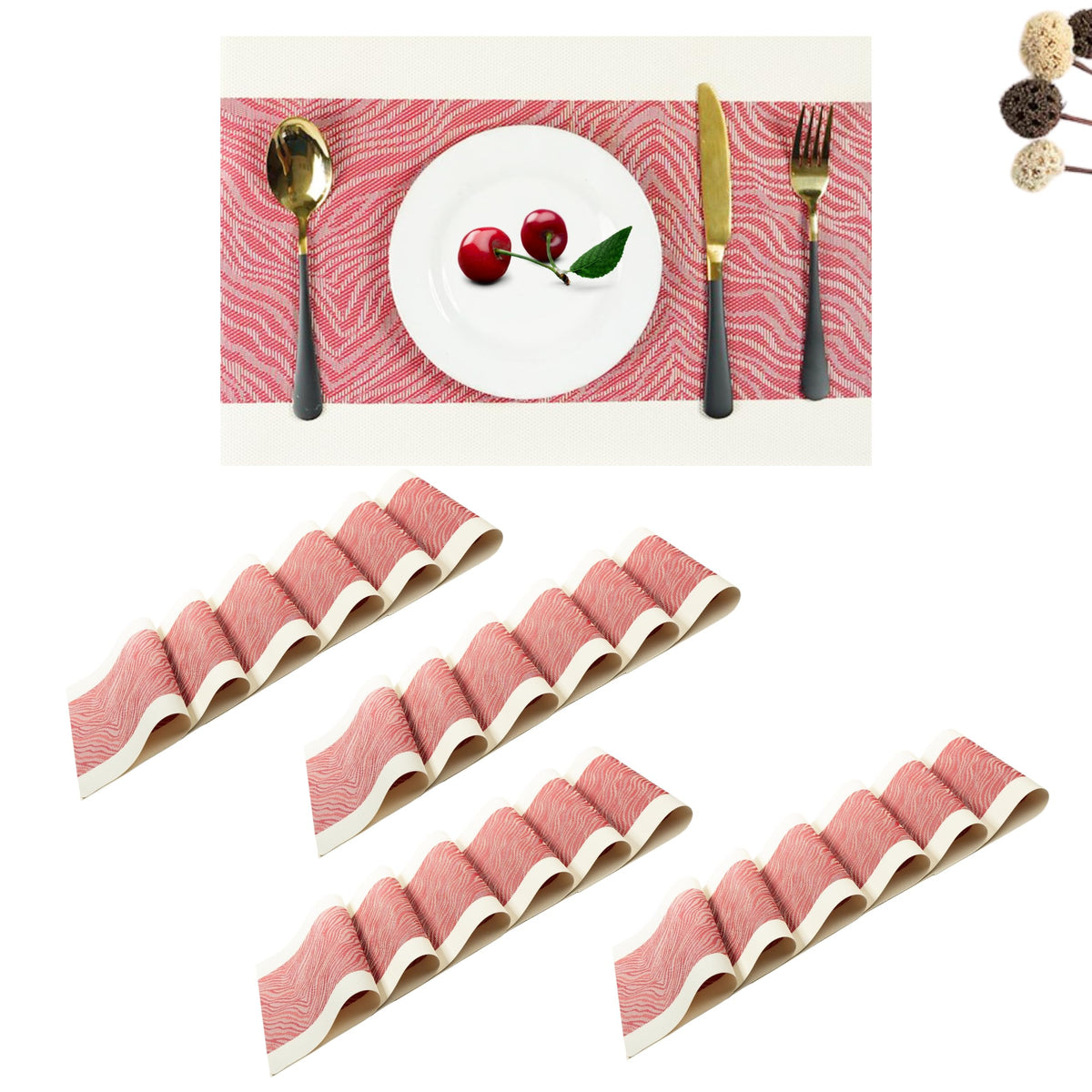 Lellow Woven Vinyl Stylish Washable Dining Table Placemats - (Berry Red, Pack of 24) Kafalo