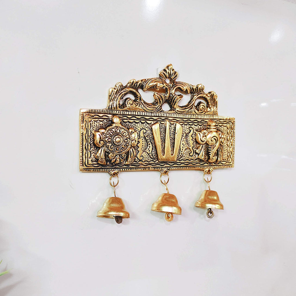 KridayKraft Tirupati Door Hanging Shankh Chakra Namah Latkan Gold Plating Antique Decorative for Home,Office & Room,Showpiece Figurines,Religious Idol..., 15 cm , 3 cm