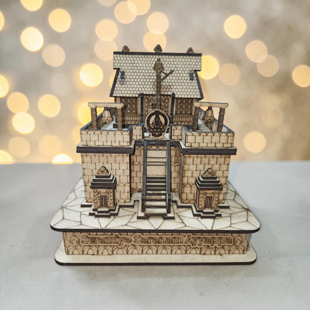 QUEENS CANVAS Wooden Shri Sabarimala Ayyappan Temple 3D Model, 16.5x25x18 cm