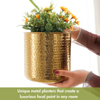 BEHOMA Hammered Metal Indoor Planter for Table, Gold - Pack of 2
