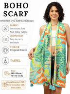 KE KANHA EXPORTS Scarf for Women Boho | Border Print Stylish | Stole for Women Breathable Summer Beach Wrap with Tassels | Multicolour |180 x 50 cm FREE Scrunchie Included
