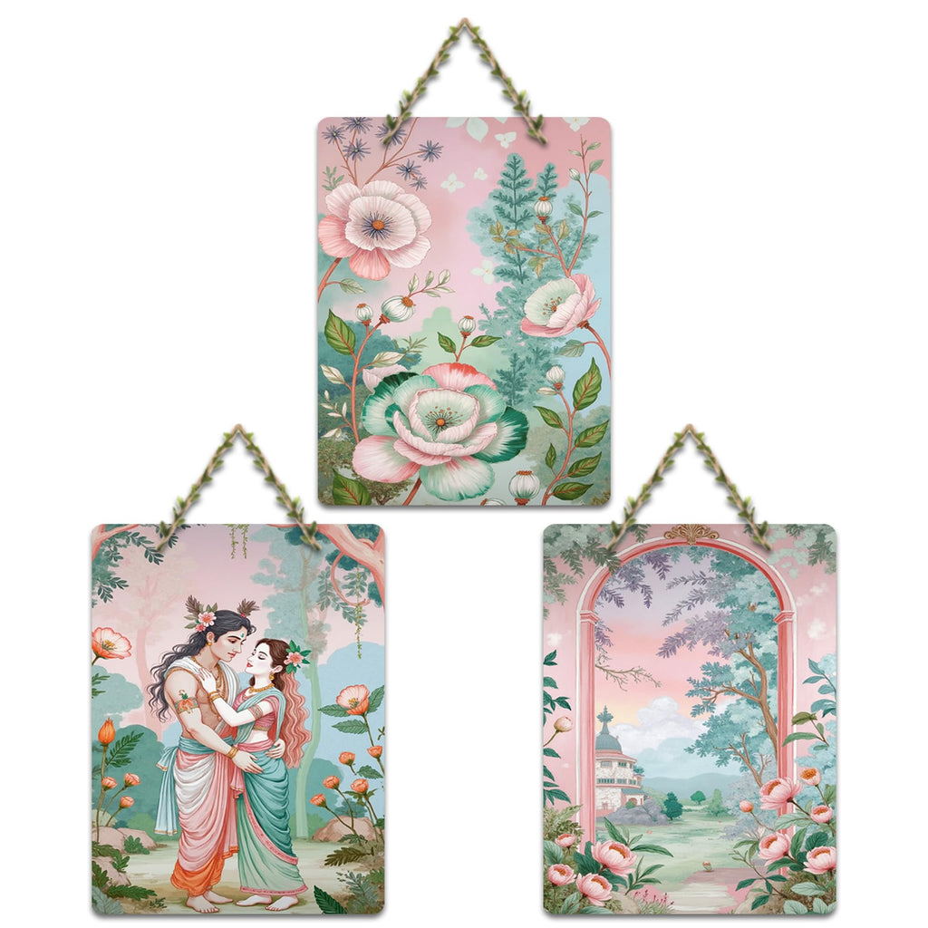 Artvibes Eternal Bond Of Divine Couple In Garden Decorative Wall Art MDF Wooden Wall Hanger for Living Room | Home Decor | Wall Accent | Wall Illustrations | Unique Gift Items (WH_9649N), Set of 3