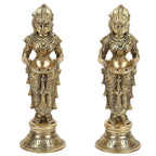 ARTVARKO Brass Metal Deep Luxmi Pair Meenakshi Devi Pair Holding Oil Diya for Pooja Mandir Temple Home Decor Diwali Deepam Dipak Gift -Height 9 Inch