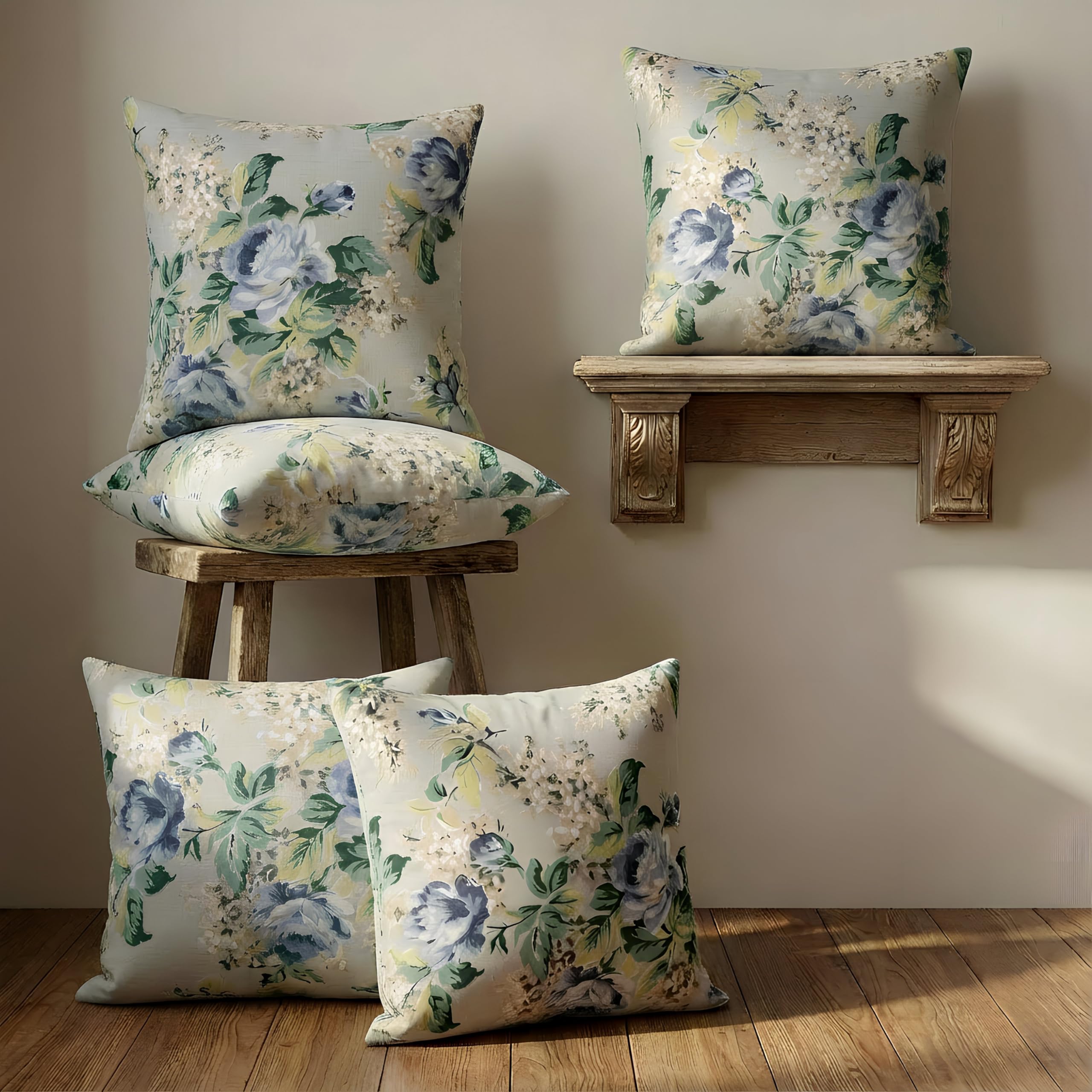 Clasiko Cotton Cushion Covers 12x12 – Set of 5 Decorative Cushion Covers, Garden Frost, Soft Cotton, Hidden Zip, Sofa & Bedroom Décor