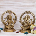 ARTVARKO Brass Ganesha Laxmi Ganesh Lakshmi Bhagwan Idol Sitting Statue for Home Office Success Entrance Décor Diwali Pooja Good Luck Gift Height 8 Inches