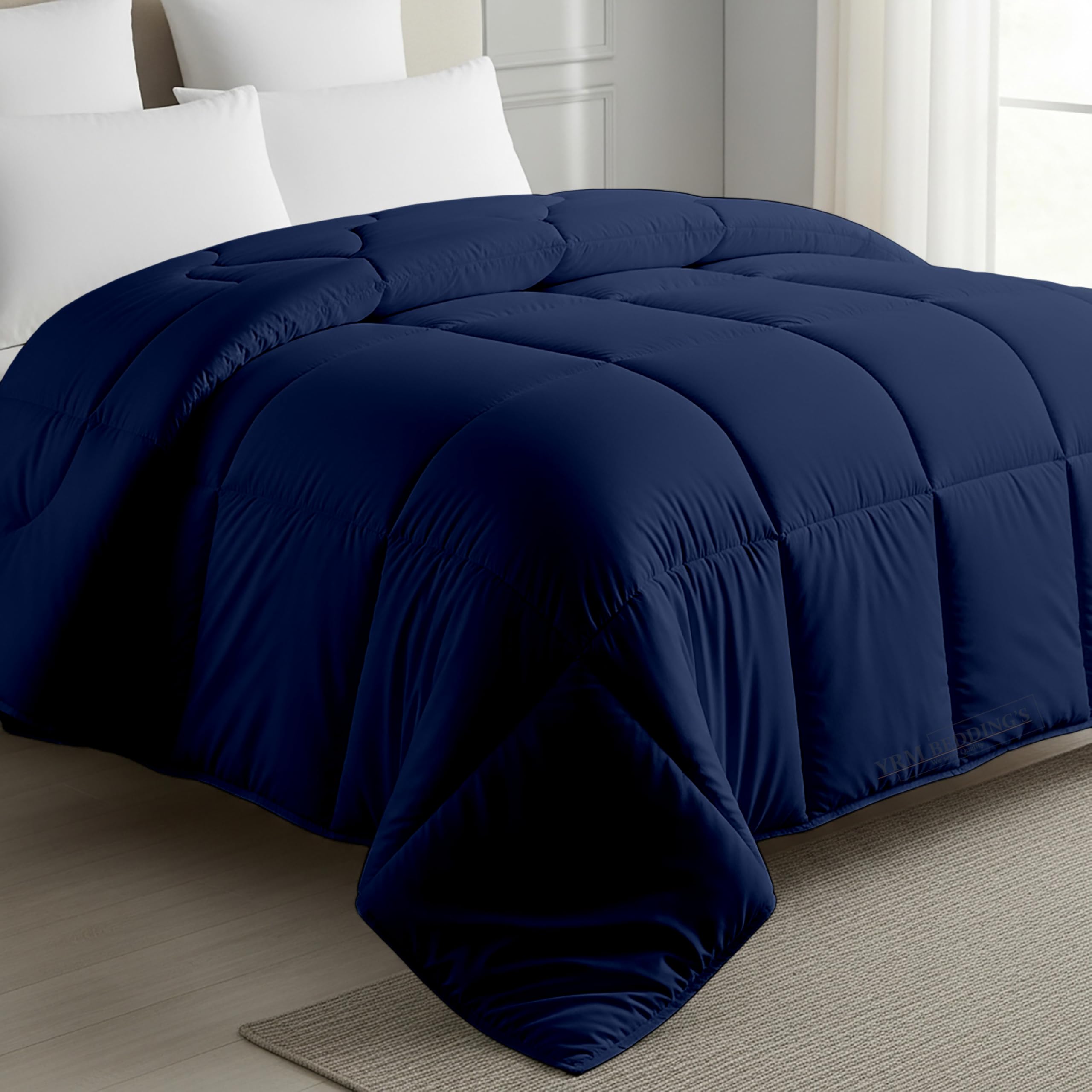 MeckHome Culture MHC- 800 Series Quilted Comforter 300-GSM Microfiber Soft/Fluffy Hypoallergenic Comforter/Quilt/Dohar/Rajai for (60 x 90 Inches) Single Bed Comforter -Navy Blue Kafalo