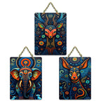 Artvibes Psychedelic Elephant Deer & Dog Cosmic Wildlife Art Decorative Wall Hanging Ornaments | Wall Accent | Sceneries | Aesthetic Wooden Decor | Graphic Artwork | Unique Gift (WH_9646N), Set of 3