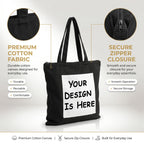 Kirmada Black Cotton Tote Bag Trendy Tech Humor Tote for College, Office & Shopping | Zipper Closure | Reusable Eco Friendly Cotton Bag | Gift for Geeks & Coders (Customisable)