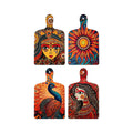 Artvibes Women Sun & Peacock Traditional Madhubani Art Decorative Wall Hanging Ornaments | Room Wall Art | Wood Decorative Items | Modern Decoration | Wall Poster | Unique Gift (WH_5639N), Set of 4