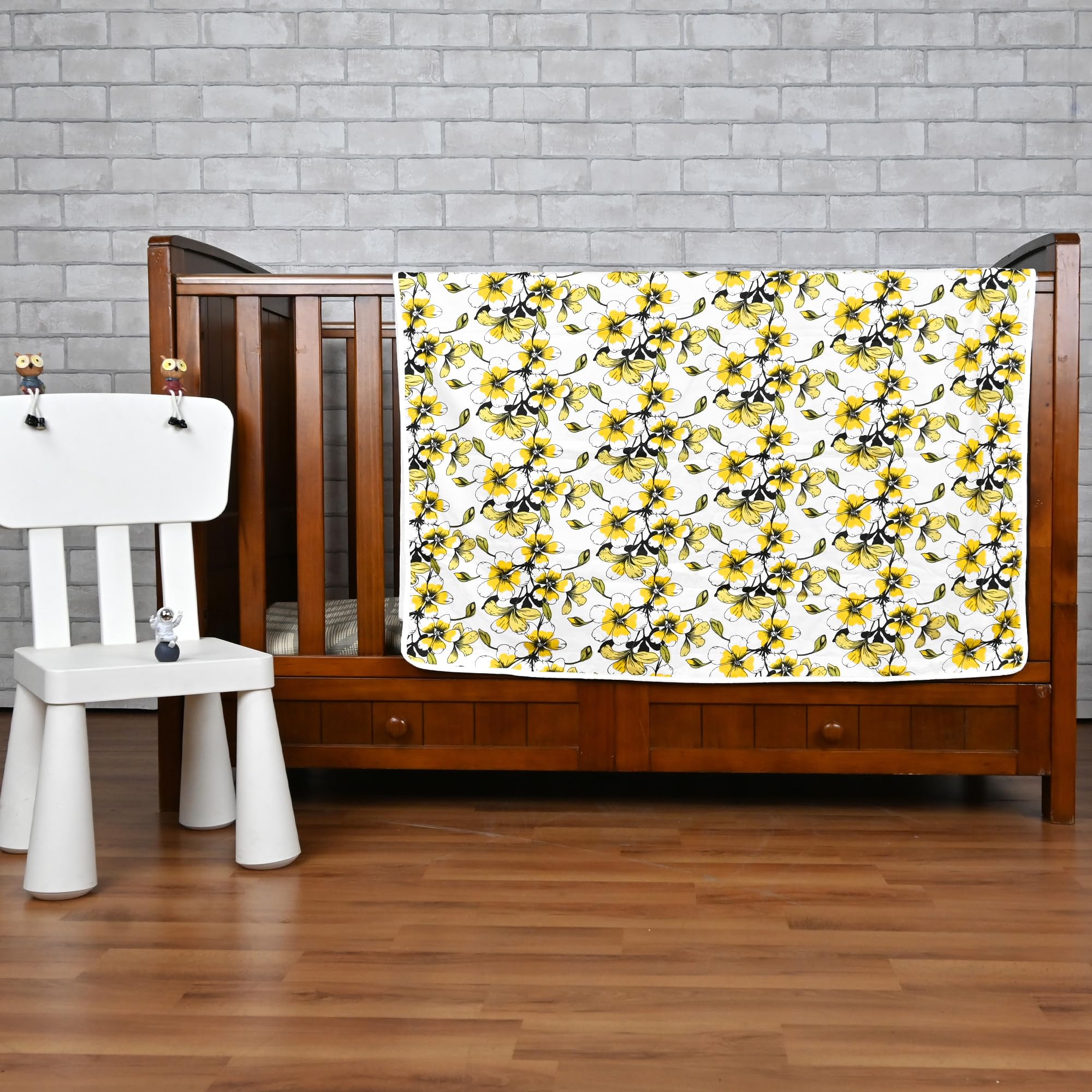 Divine Casa Floret 100% Cotton Single Kids Dohar | 120 GSM | Soft & Lightweight Throw Blanket | Cozy & Breathable Bedding | All-Season Comfort | 140 x 100 CM, Daffodil Yellow Kafalo