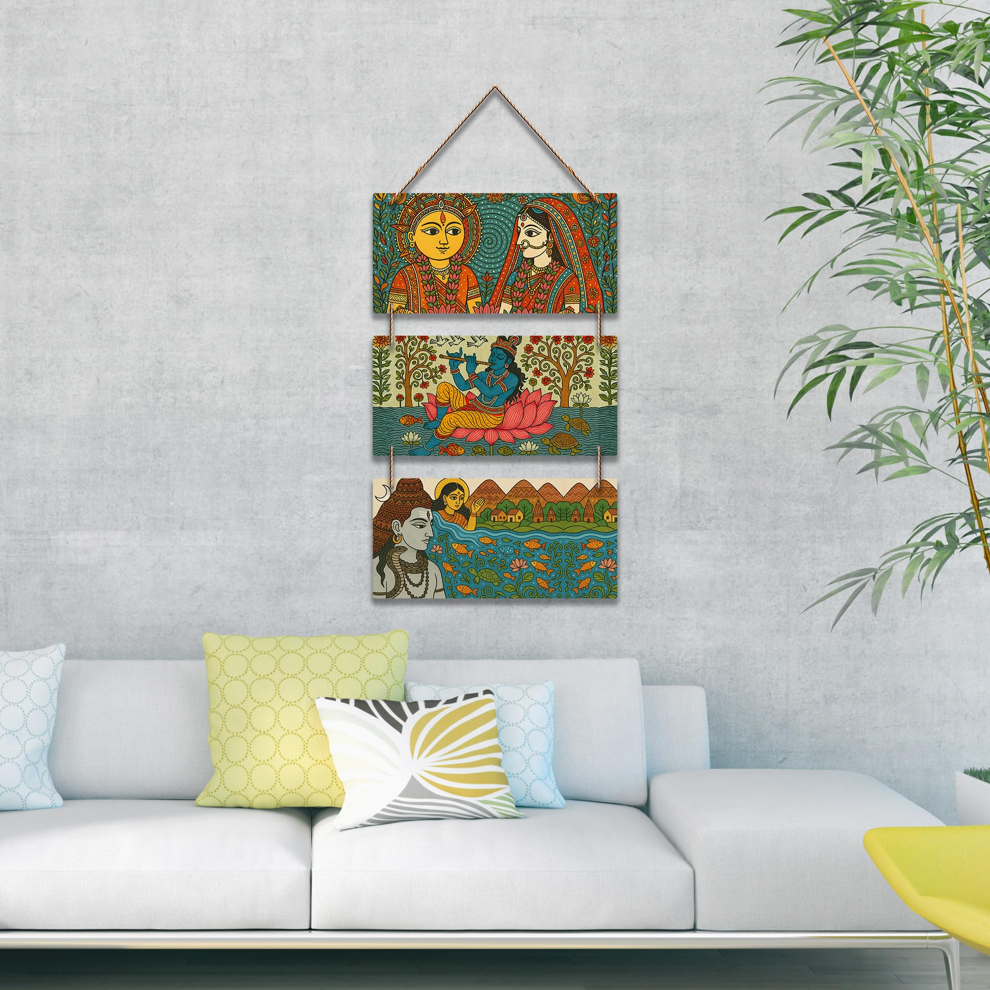 Artvibes Religious Madhubani Art Wooden Art Decoration Item for Home | Graphic Artwork | Decoration Wall Hanging Items | Wall Sculpture | Wall Poster | Aesthetic Wall Art | Unique Gift (WH_9434N)