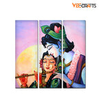 VIBECRAFTS Shri Radha Krishna With Flute 3 Pieces Canvas Wall Painting Fitted With Wooden Frame For Home | Office | Living Room | Gifts (PTVC3Pcs1_9534)