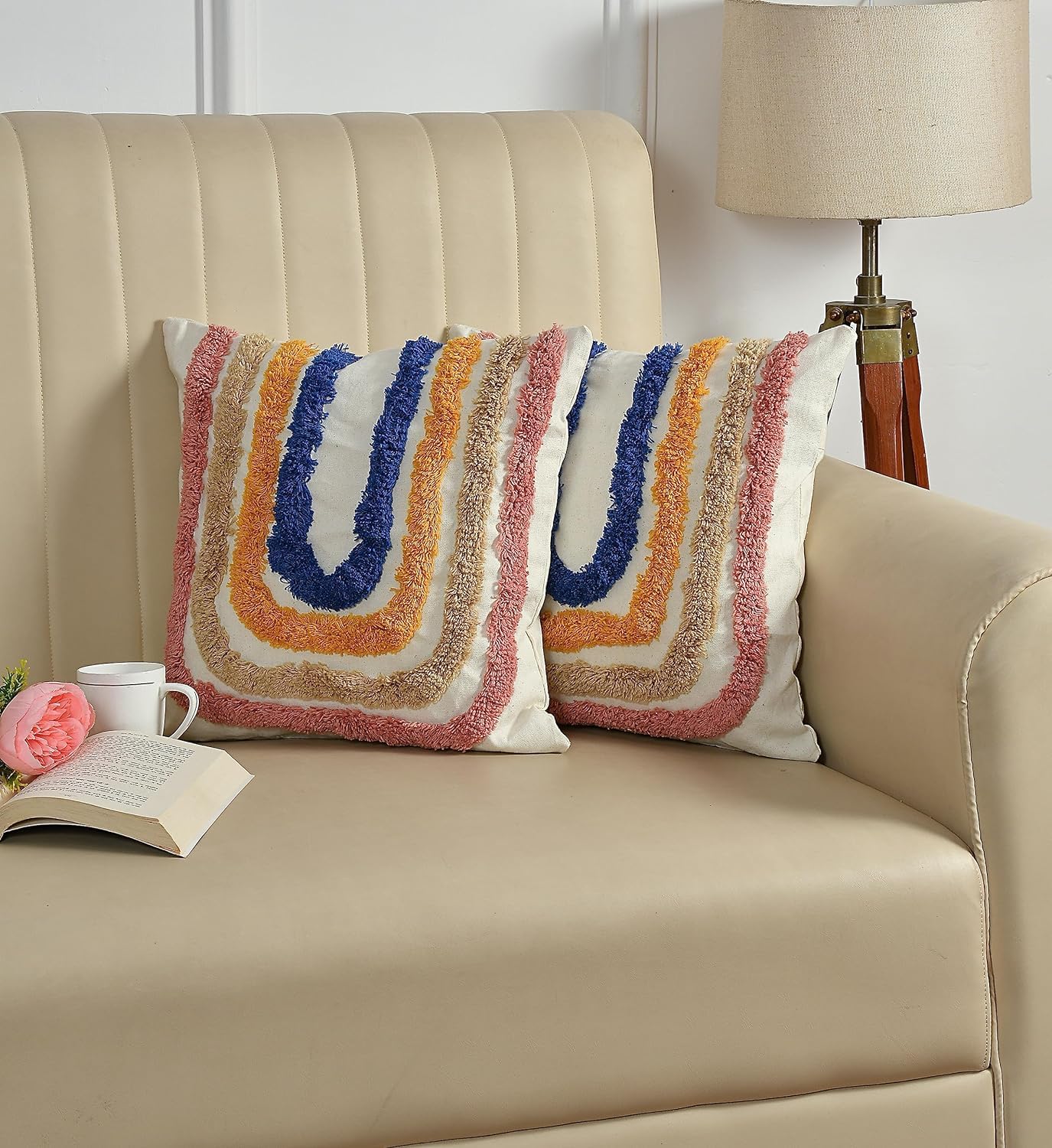 Furnistitchs Premium Decorative Throw Cushion Pillow Cover Boho Home Decor - Living Room Bedroom Couch Sofa Cushion Covers 16 inch x 16 inch (1, Rainbow)