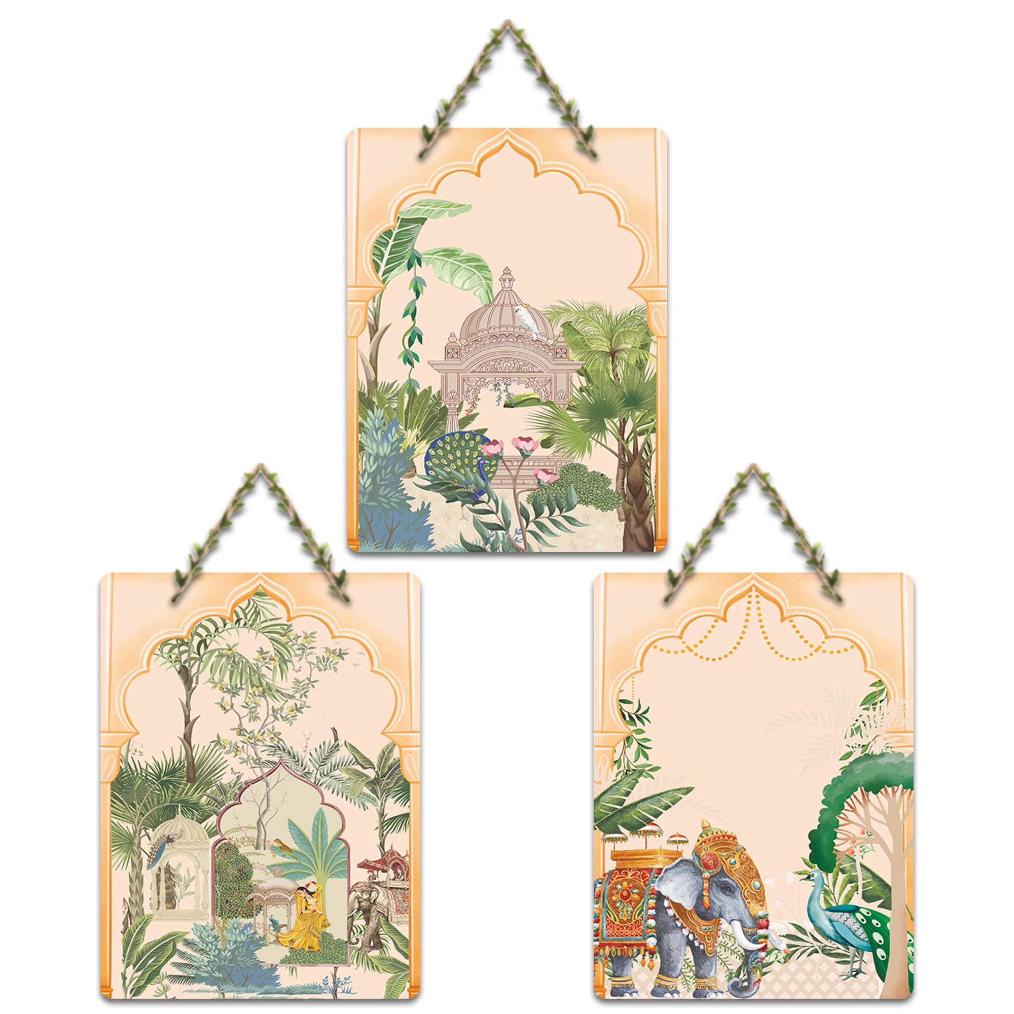 Artvibes Ancient Times Royal Art Wooden Wall Hanger for Home Decor | Room Decoration | Handcrafted | Wall Sculpture | Handcrafted Art | Unique Gift Items (WH_96137N), Set of 3