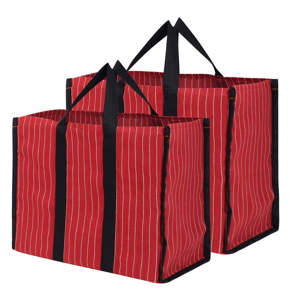DOUBLE R BAGS Big Eco Cotton Canvas Shopping Bag | Red Jhola Bag for Milk, Grocery, Fruits & Vegetables | Reinforced Handles | 43×21×35.5 cm | 1 Compartment Kitchen Essential (Pack of 2)