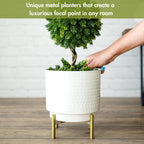 BEHOMA Hammered Metal Indoor Planter for Table, White
