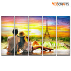VIBECRAFTS Couple Watching Sunset Paris 5 Pieces Canvas Wall Painting For Home | Office | Living Room | Gift (PTVC5Pcs4_8524)