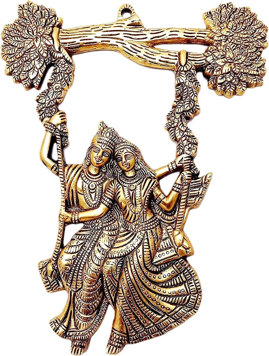KridayKraft Radha Krishana Murti on Swing Jhula Metal Statue Gold Antique Finish So Looks Very Beautiful for Decor Your Home,Office Walls,Showpiece Figurines,Religious Idol Gift Article...