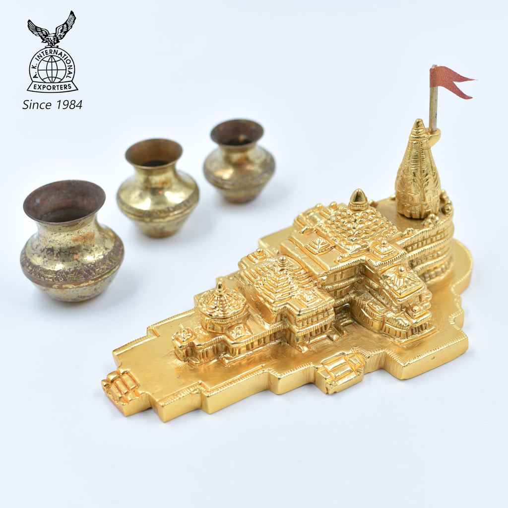 DEVALOKA Brass Ram Mandir Ayodhya Model-Medium-6 Inches, Gold Plated, Ideal for Home Decor & Home Temple