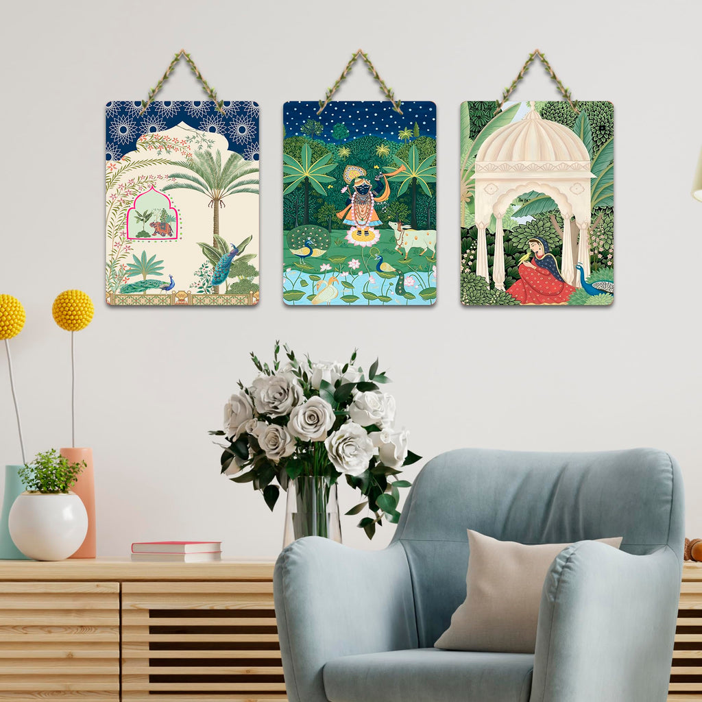 Artvibes Shreenathji Wall Hanging Home Decorative Wall Art for Living room | Spiritual Decor Items | Wall Sculpture | Signs & Plaques| Stylish Modern Decor Item | Gift Items (WH_9671N), Set of 3