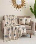 DMAASA Handwoven Cotton Sofa Throw Blanket with 2 pcs Cushion Covers Lightweight Decorative Couch & Bed Throw (Pack of 3, Blue Palm Tree) Kafalo
