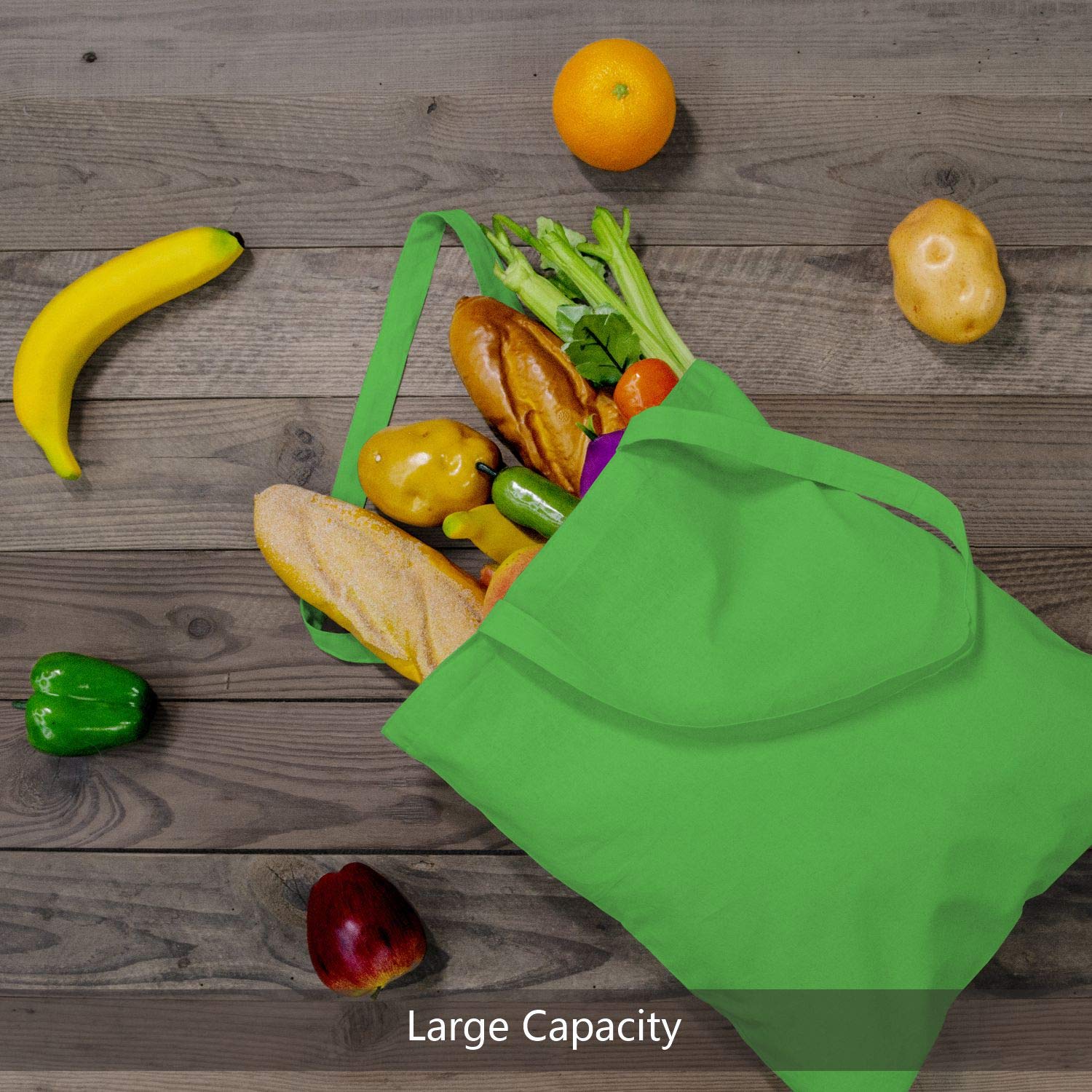 TOPDesign 6-Pack Economical 16x15 Lime Green Cotton Tote Bag, Lightweight Medium Reusable Grocery Shopping Cloth Bags, Suitable for DIY, Advertising, Promotion, Gift, Activity