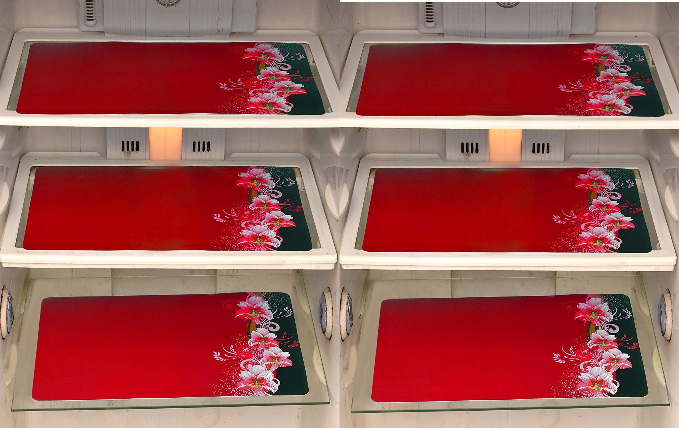 FACTCORE Refrigerator Drawer Mat/Fridge Mat Set of 6 Piece (11.5 X 17.5 Inches) (RED Flower) Kafalo