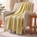 HOKIPO Yellow All Season Cotton Sofa Throw 50x60 Inches, Soft Decorative Living Room Sofa Throw Blanket with Handmade Crochet Flower Tassels, 'Floral Fringe' Series (IN-1135-YLW) Kafalo