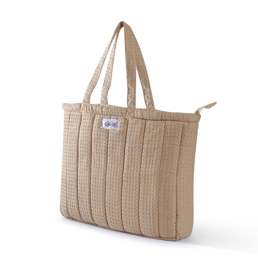 HOUSE OF ORLO Women's Cotton Quilted Aesthetic Western Tote Bags, Waffle Weave Handmade With Zipper & Double Handles For Women & Girls, Daily Use Handbag For College/Travel/Work (Earth-Brown)