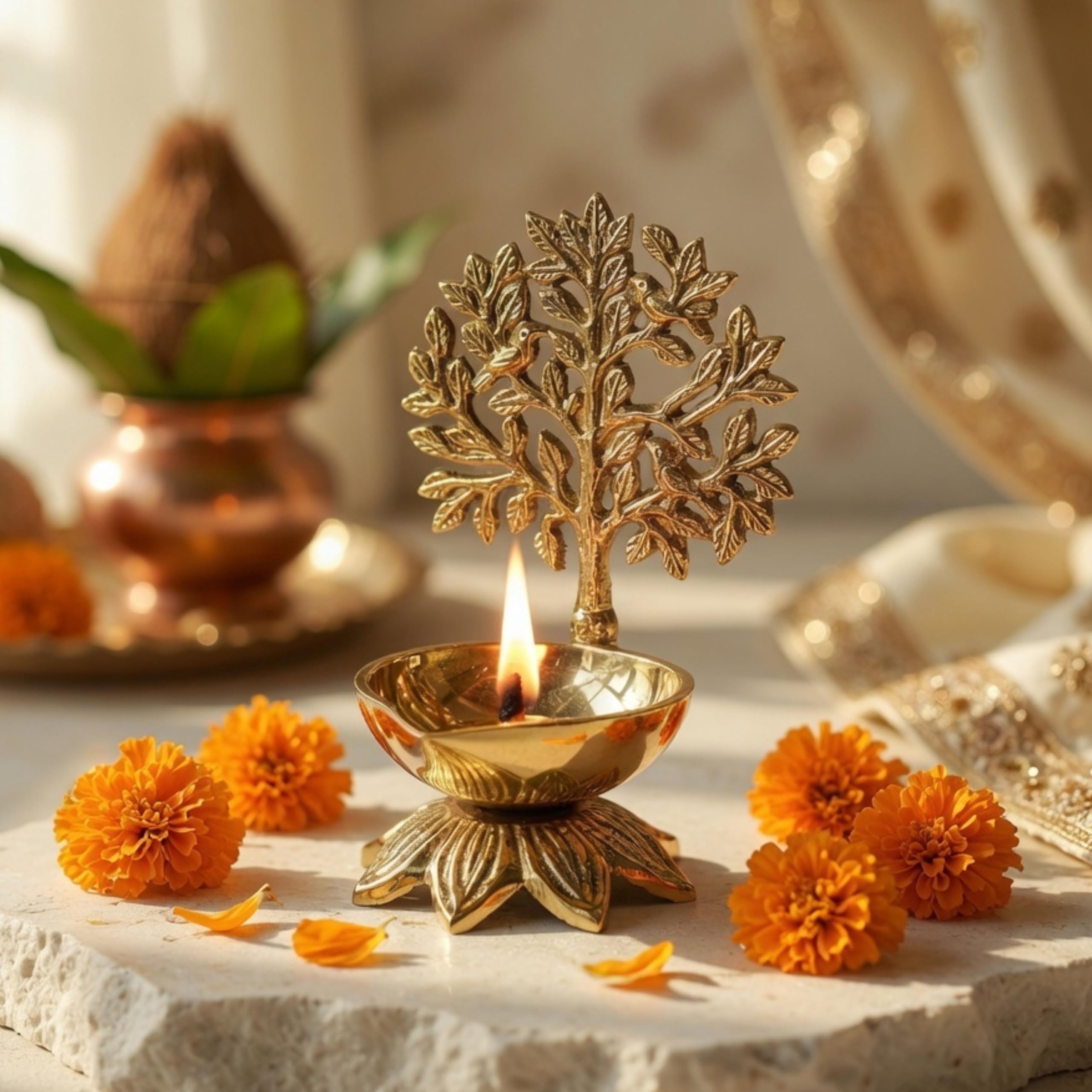 Behoma 100% Pure Brass Kalpavriksha Diya for Puja | Deepak for Mandir