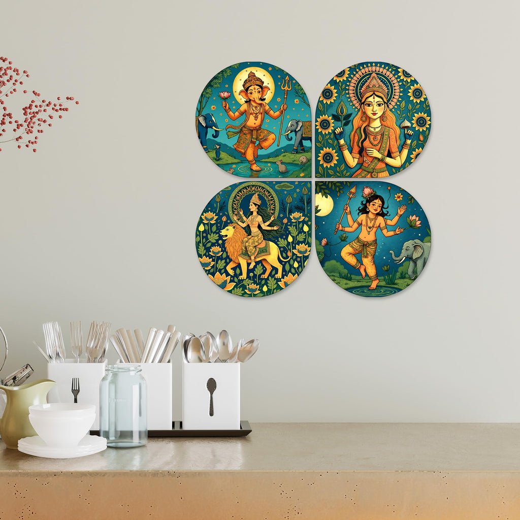 Artvibes Spiritual Handcrafted Mdf Wooden Decorative Wall Hanging | Living Room Decor | Bedroom Wall Decoration Items | Gifts For Men Women (Wh_8445N) - Set Of 4