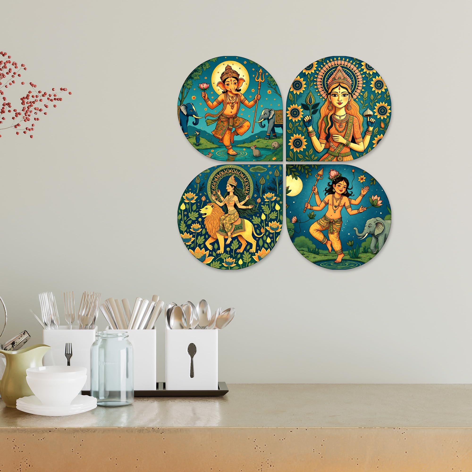 Artvibes Spiritual Handcrafted Mdf Wooden Decorative Wall Hanging | Living Room Decor | Bedroom Wall Decoration Items | Gifts For Men Women (Wh_8445N) - Set Of 4