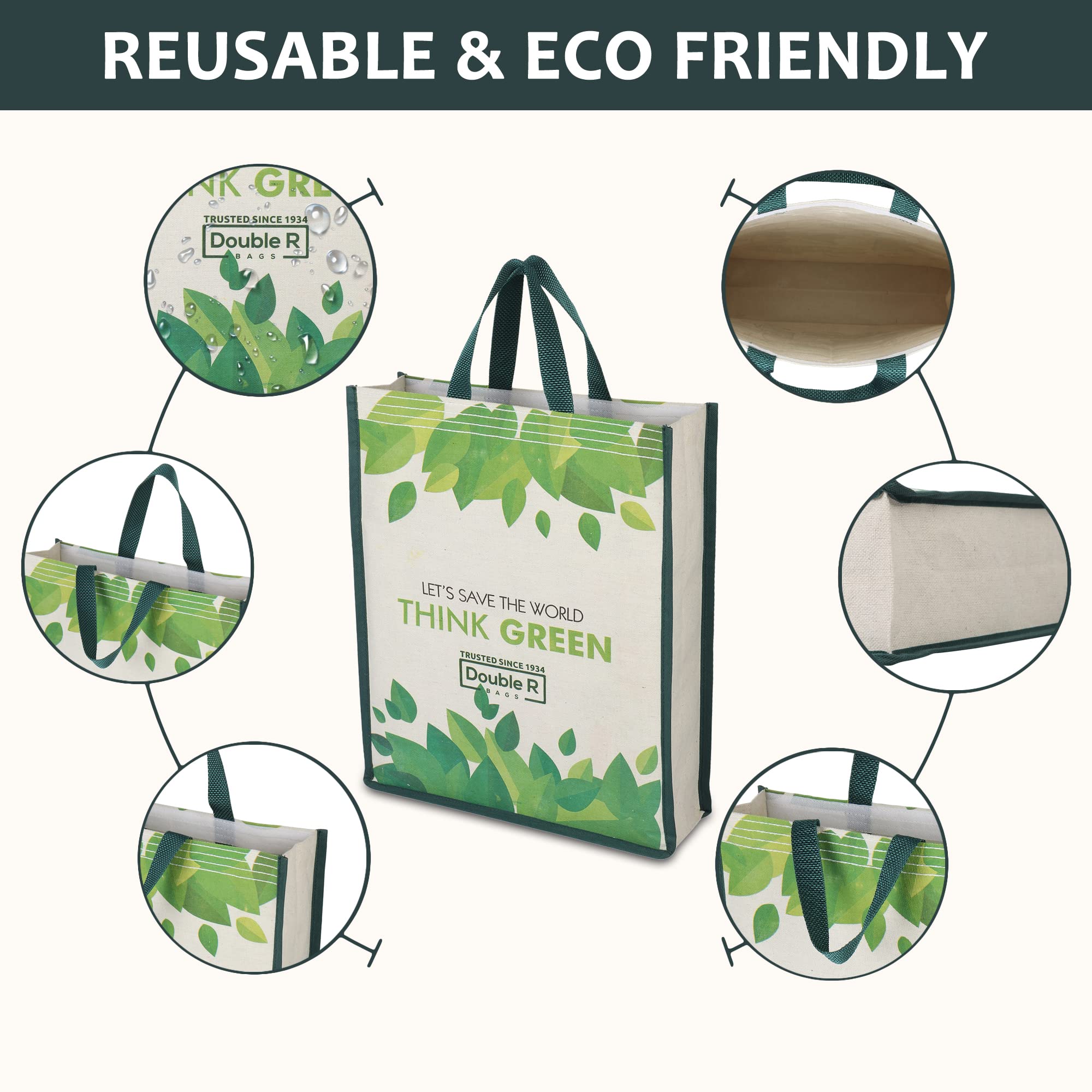 DOUBLE R BAGS Eco-Friendly, Reusable & Multi-Purpose Cotton Canvas Bag With Reinforced Handles For Kitchen Essentials Grocery, Fruits And Vegetables (Pack of 4, All Mix)
